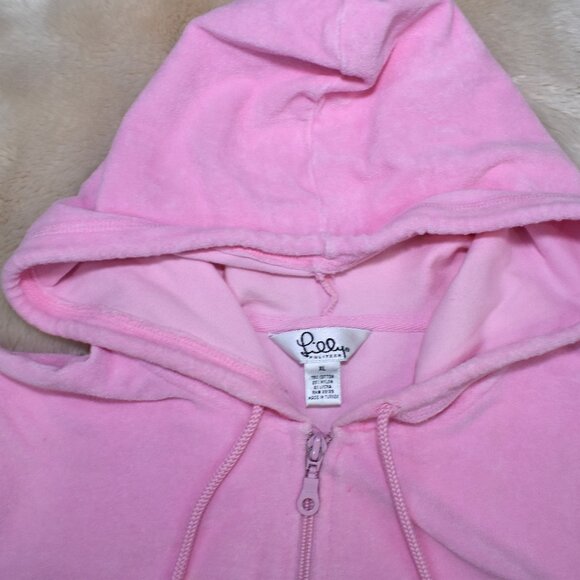 Lilly Pulitzer Terry Cloth Pink Lounge Track Set Full Zip Hoodie XL Pants L - Picture 13 of 14